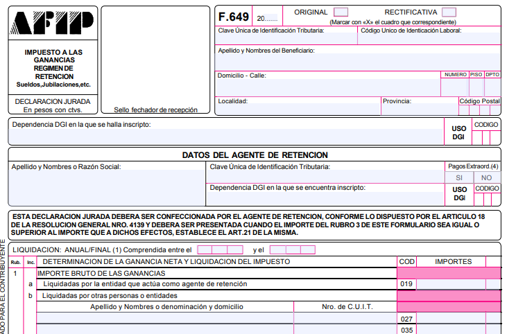 tramitar el formulario 649 de AFIP